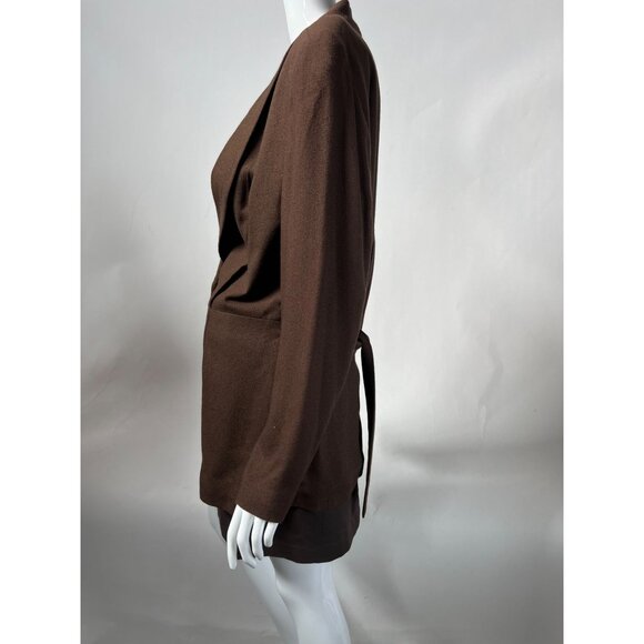Vintage Express Womens Brown Rayon Blazer Jacket Size 7/8 With Belted Waist & Bu - Picture 9 of 16